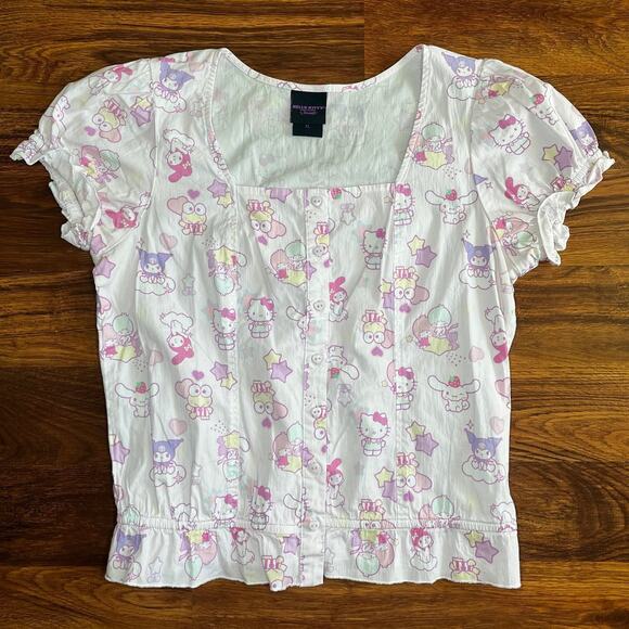 Hello Kitty And Friends Pastel Ruffle Button-Up Top Size XL - Picture 2 of 7